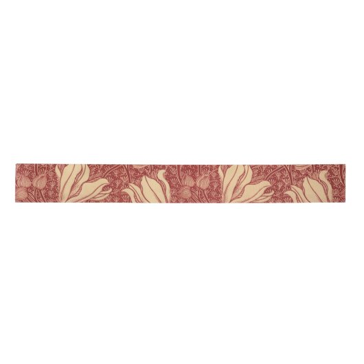 Morris Inspired Lily Flower Botanische rode textie Satijnen Lint (Voorkant)