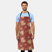 Morris Inspired Lily Flower Botanische rode textie Schort (Gedragen)