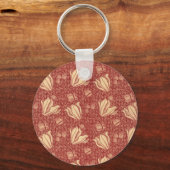 Morris Inspired Lily Flower Botanische rode textie Sleutelhanger (Achterkant)