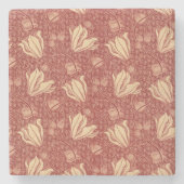 Morris Inspired Lily Flower Botanische rode textie Stenen Onderzetter (Voorkant)