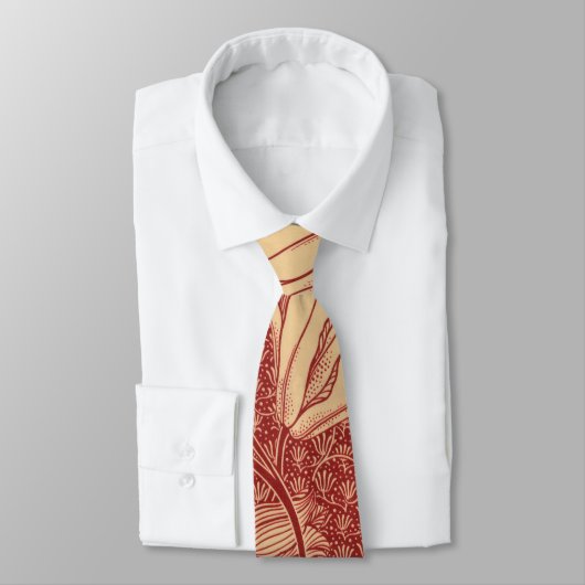 Morris Inspired Lily Flower Botanische rode textie Stropdas (Gebonden)