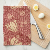 Morris Inspired Lily Flower Botanische rode textie Theedoek (Quarter Fold)