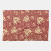 Morris Inspired Lily Flower Botanische rode textie Theedoek (Horizontaal)