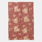 Morris Inspired Lily Flower Botanische rode textie Theedoek (Verticaal)