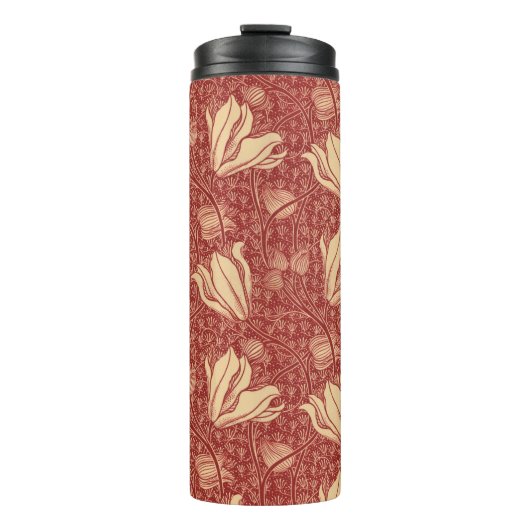 Morris Inspired Lily Flower Botanische rode textie Thermosbeker (Voorkant)