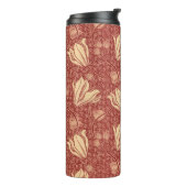 Morris Inspired Lily Flower Botanische rode textie Thermosbeker (Gedraaid links)
