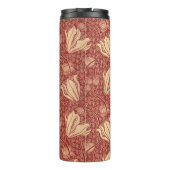 Morris Inspired Lily Flower Botanische rode textie Thermosbeker (Achterkant)