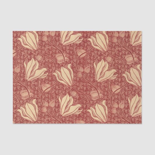 Morris Inspired Lily Flower Botanische rode textie Tissuepapier (Voorkant)
