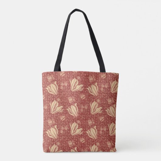 Morris Inspired Lily Flower Botanische rode textie Tote Bag (Achterkant)
