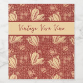 Morris Inspired Lily Flower Botanische rode textie Wijn Etiket (Enkel label)