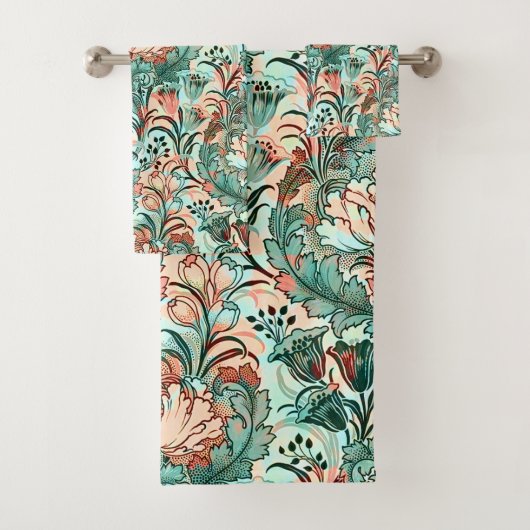 Morris inspireerde tulpen, pioenen, Acanthus Green Bad Handdoek (Insitu)