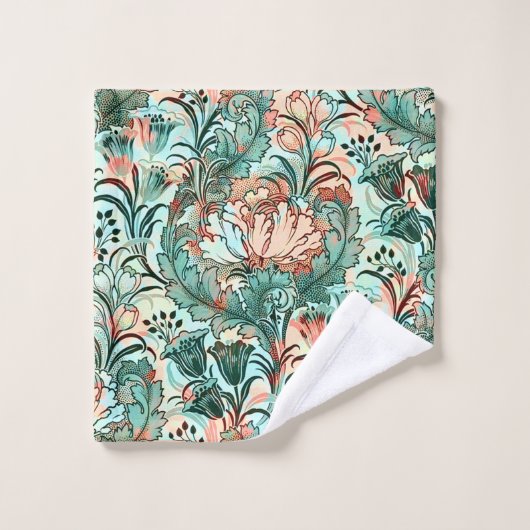 Morris inspireerde tulpen, pioenen, Acanthus Green Bad Handdoek (Wasdoekje)
