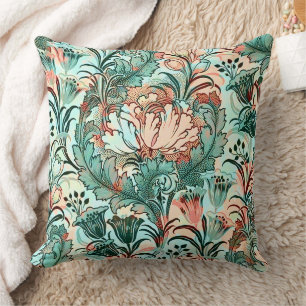 Morris inspireerde tulpen, pioenen, Acanthus Green Kussen