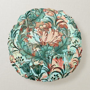 Morris inspireerde tulpen, pioenen, Acanthus Green Rond Kussen