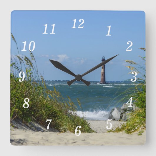 Morris Island Vuurtoren Walkway Wall Clock Vierkante Klok (Voorkant)