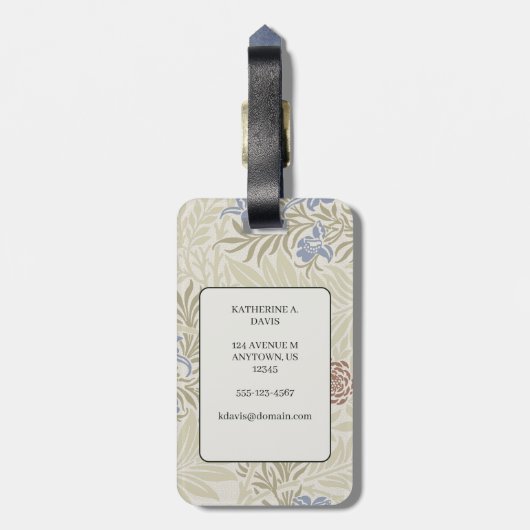 Morris Lt Blue & Rust Larkspur Patroon Bagagelabel (Achterkant verticaal)