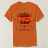 Morris Minor klassieke auto's evolutie 75e verjaar T-shirt (Design voorkant)