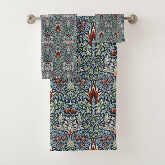 Morris Navy Blauwe Slangenkop Bloem Behang Bad Handdoek (Insitu)