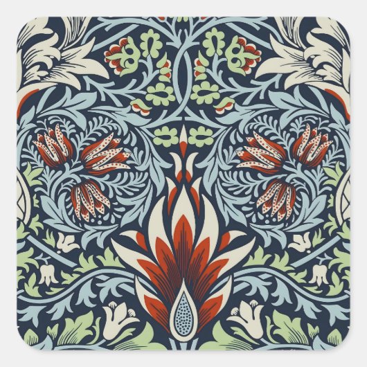 Morris Navy Blauwe Slangenkop Bloem Behang Vierkante Sticker (Voorkant)