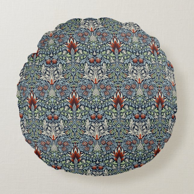 Morris Navy Blue Slangenhoofd Bloem Behang Rond Kussen (Voorkant)