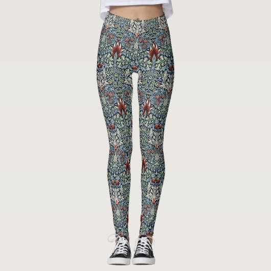 Morris Navy Blue Slangenkop Bloem Behang Leggings (Voorkant)