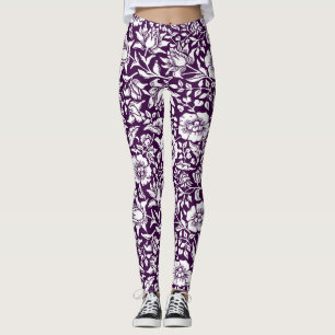 Morris Paarse & Witte Bloempatroon Leggings