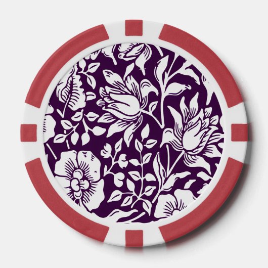Morris Paarse & Witte Bloempatroon Poker Chips (Voorkant)