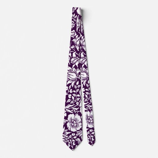 Morris Paarse & Witte Bloempatroon Stropdas (Voorkant)