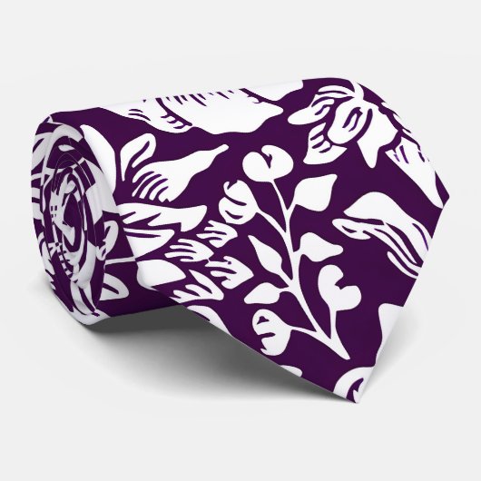 Morris Paarse & Witte Bloempatroon Stropdas (Opgerold)