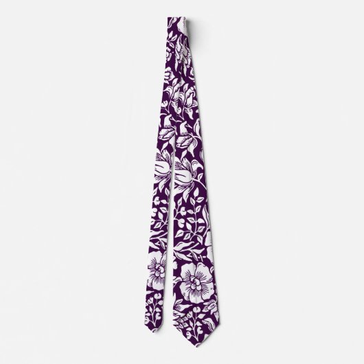 Morris  Paarse & Witte Bloempatroon Stropdas (Achterkant)