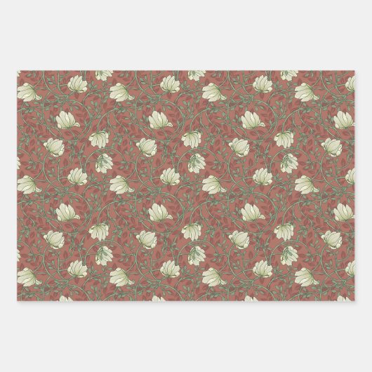 Morris Park Copper en Green Floral Demask Inpakpapier Vel (Voorkant)