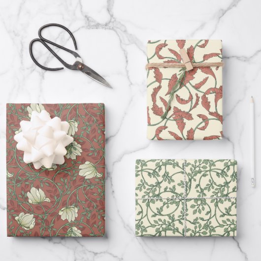 Morris Park Copper en Green Floral Demask Inpakpapier Vel (Voorkant)