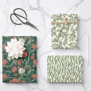 Morris Park Red en Green Floral Demask Inpakpapier Vel