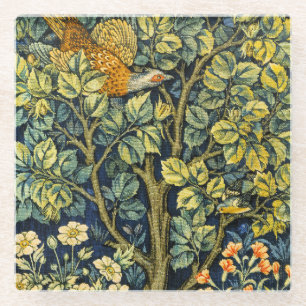 Morris Pheasant eekhoorn & Bloempatroon Glazen Onderzetter