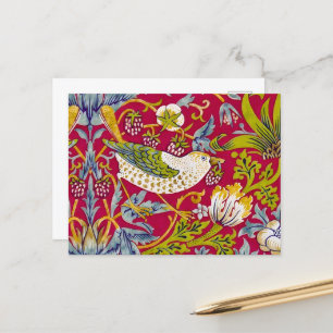 Morris Red Achtergrond Strawberry Thief Patroon Briefkaart