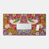 Morris Red Achtergrond Strawberry Thief Patroon Bureaumat (Keyboard & Muis)