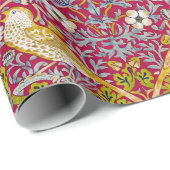 Morris Red Achtergrond Strawberry Thief Patroon Cadeaupapier (Rol Hoek)