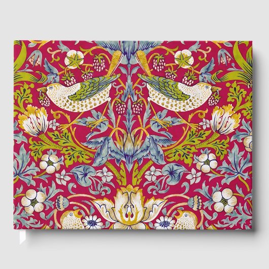 Morris Red Achtergrond Strawberry Thief Patroon Gastenboek (Voorkant)