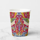 Morris Red Achtergrond Strawberry Thief Patroon Papieren Bekers (Links)