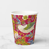 Morris Red Achtergrond Strawberry Thief Patroon Papieren Bekers (Voorkant)