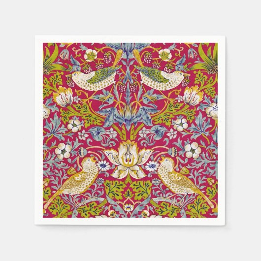Morris Red Achtergrond Strawberry Thief Patroon Servet (Voorkant)