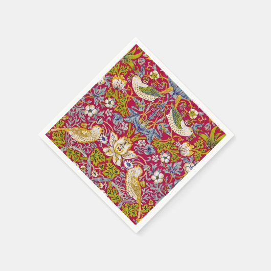 Morris Red Achtergrond Strawberry Thief Patroon Servet (Hoek)