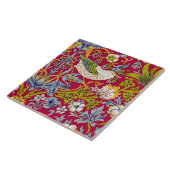 Morris Red Achtergrond Strawberry Thief Patroon Tegeltje (Zijkant)