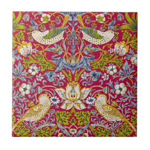 Morris Red Achtergrond Strawberry Thief Patroon Tegeltje