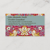 Morris Red Achtergrond Strawberry Thief Patroon Visitekaartje (Voorkant)