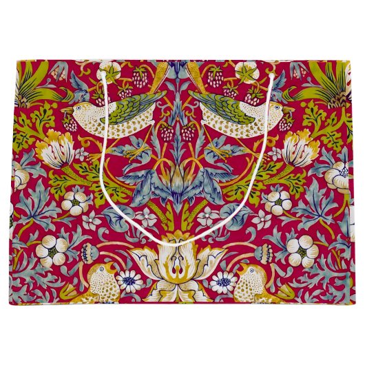 Morris Red Background Strawberry Thief Pattern Groot Cadeauzakje (Voorkant)