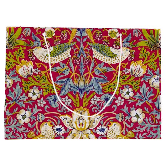 Morris Red Background Strawberry Thief Pattern Groot Cadeauzakje (Achterkant)