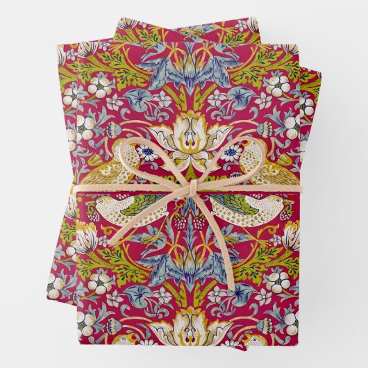 Morris Red Background Strawberry Thief Pattern Inpakpapier Vel (In situ)