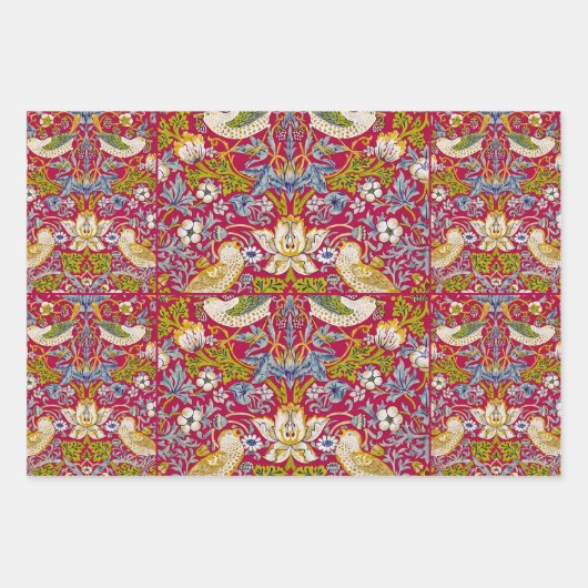 Morris Red Background Strawberry Thief Pattern Inpakpapier Vel (Voorkant)