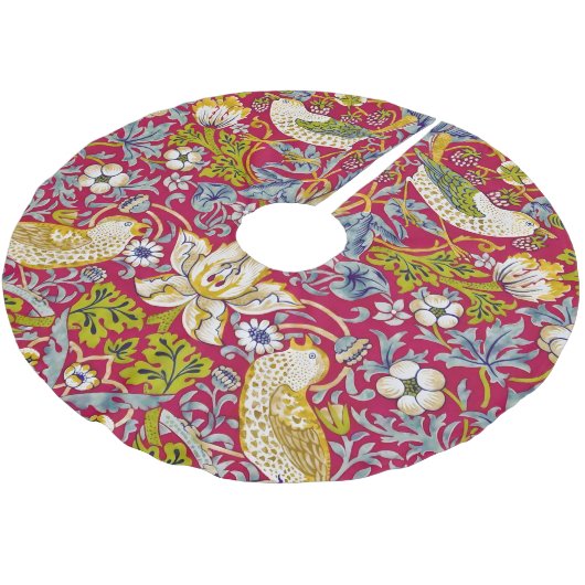 Morris Red Background Strawberry Thief Pattern Kerstboom Rok (Gekanteld)